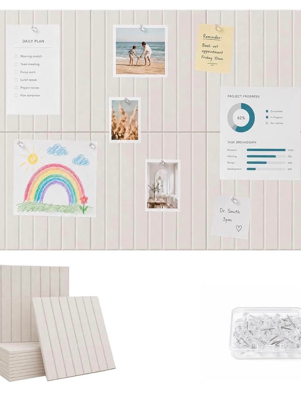 NEW 36" x24" Large Felt Bulletin Board, Bold-Stripe 6-Pack Cork Boards Fabric